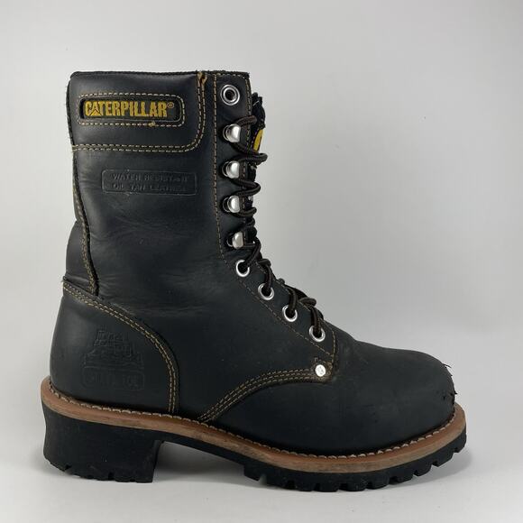 Caterpillar Logger 9" Logger Boots Mens Size 9 Wide Black Leather Lace Up ASTM - Picture 1 of 11